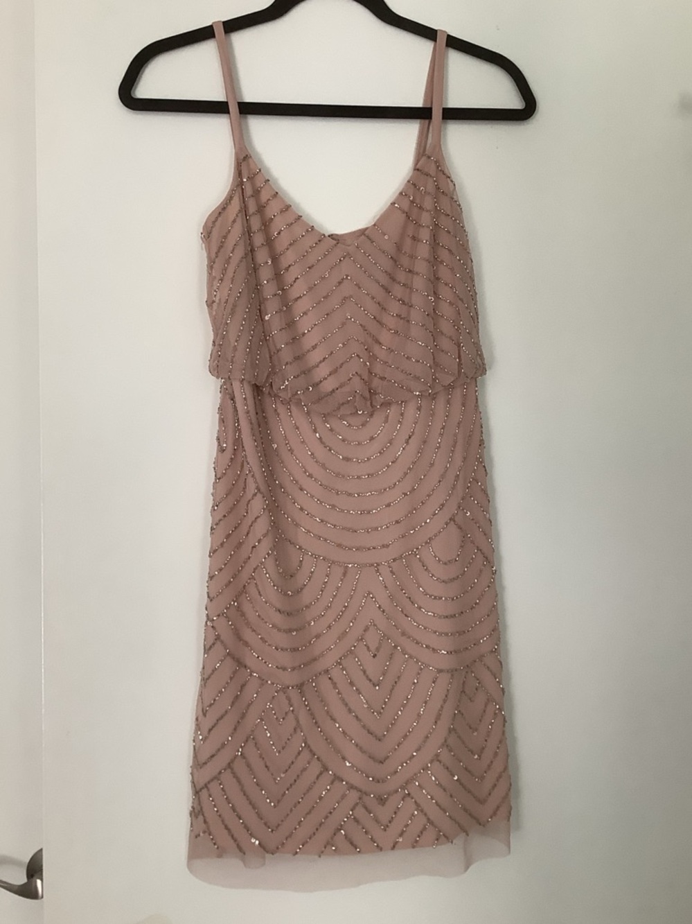 Adrianna Papell Spaghetti Strap Blush Beaded Party Dress, size 0